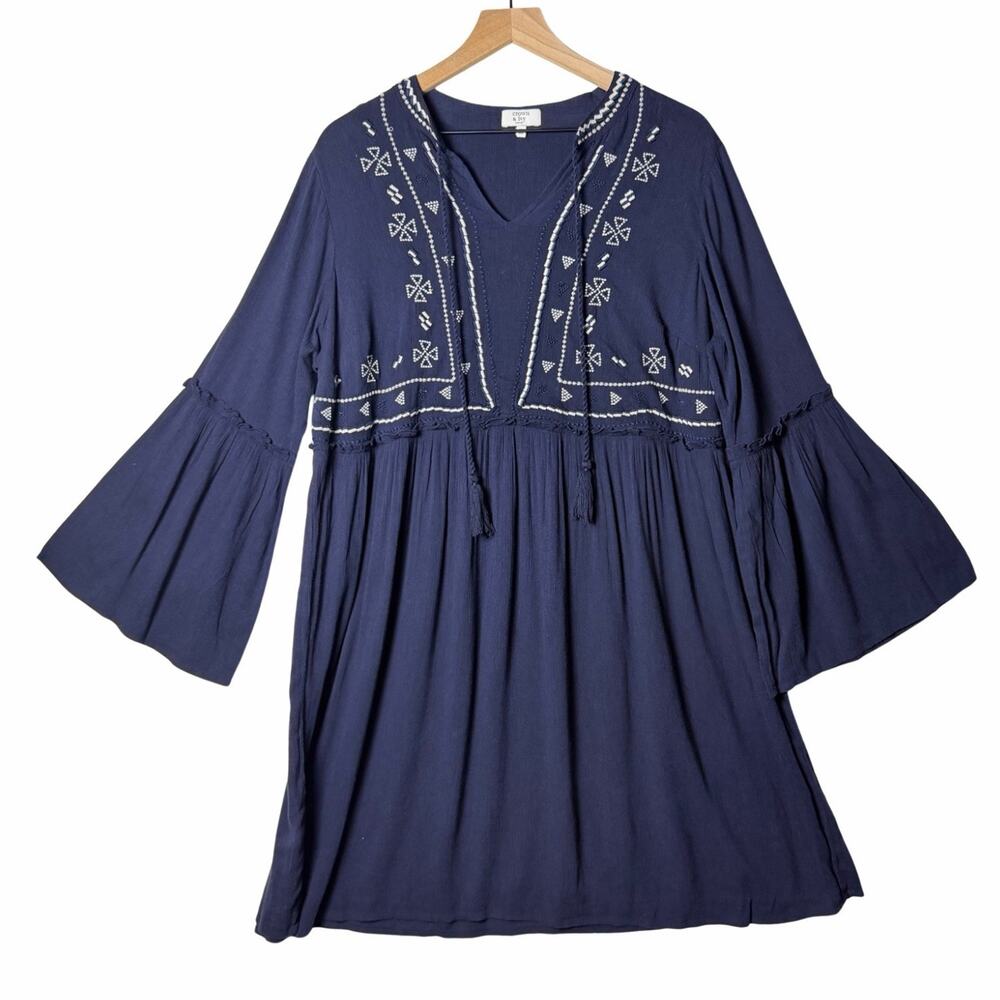 Crown & Ivy Navy Blue Bell Sleeve Dress Women's Plus Size 1X New